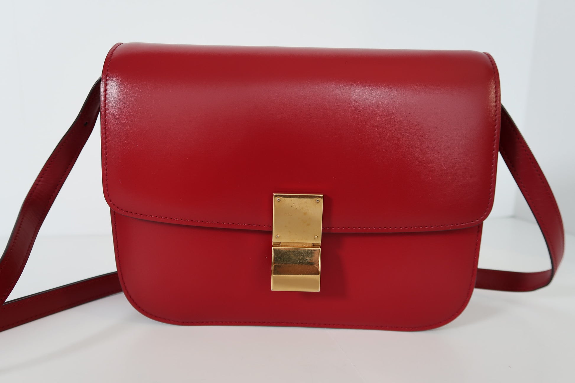 Celine Medium Classic Box Calfskin Shoulder Bag – Red - additional view 2