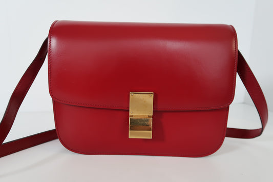 Celine Medium Classic Box Calfskin Shoulder Bag – Red - additional view 2
