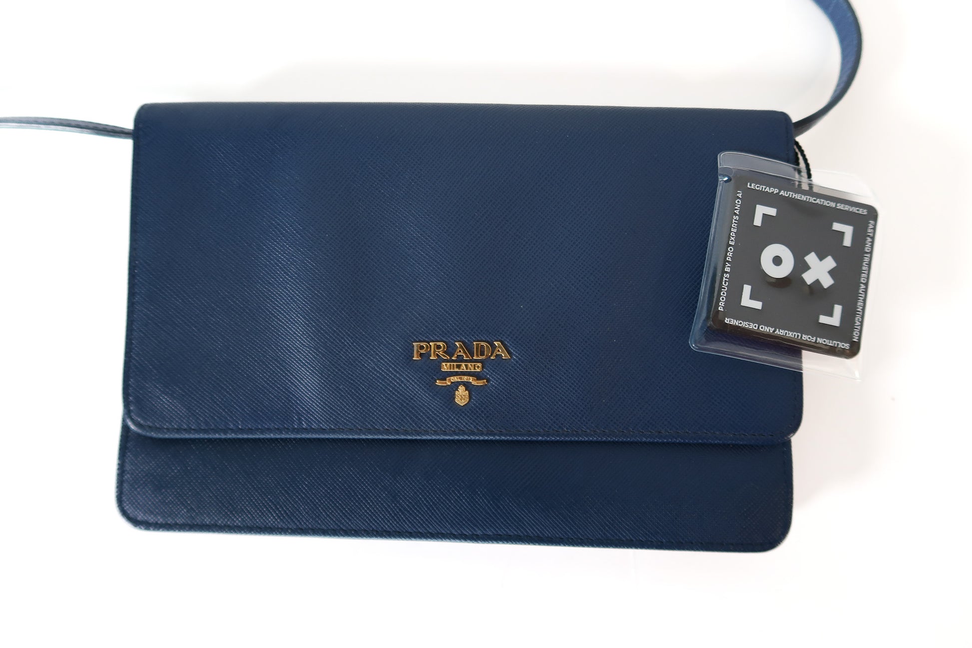Prada Saffiano Leather Wallet Crossbody Bag with Mirror – Blue - additional view 2