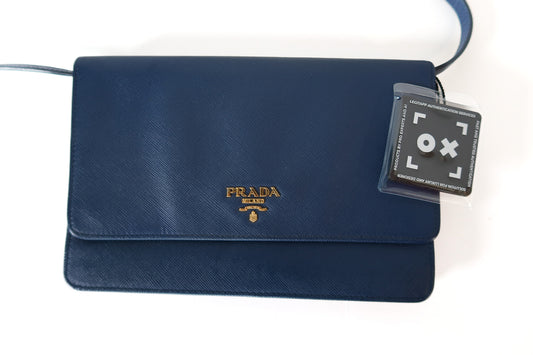 Prada Saffiano Leather Wallet Crossbody Bag with Mirror – Blue - additional view 2