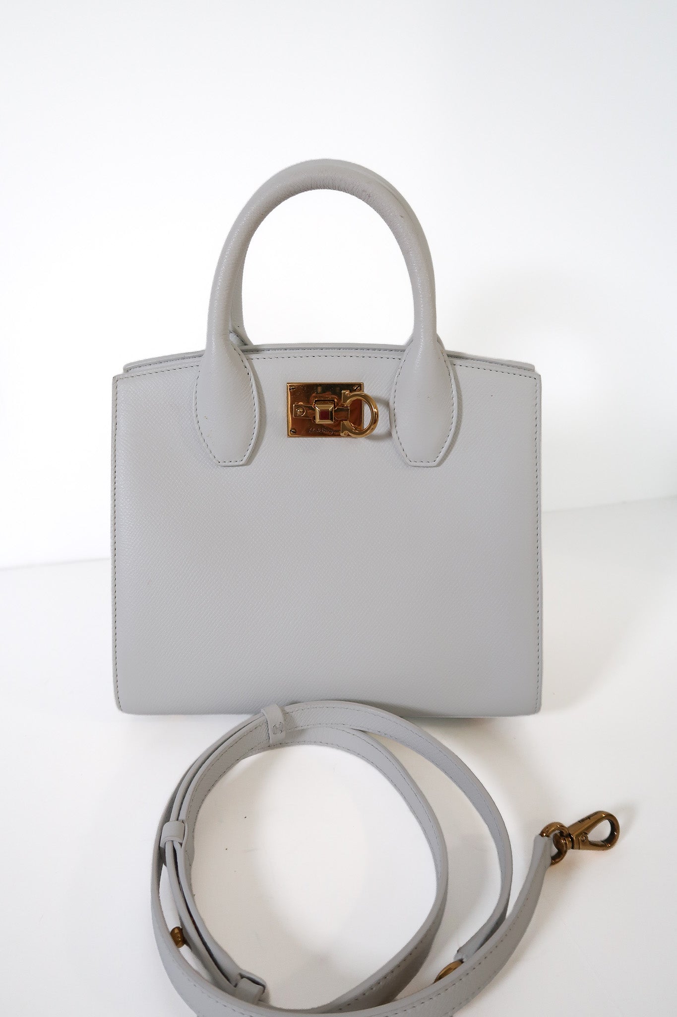 Ferragamo Studio Box White Mini Leather Top-Handle Bag - additional view 9