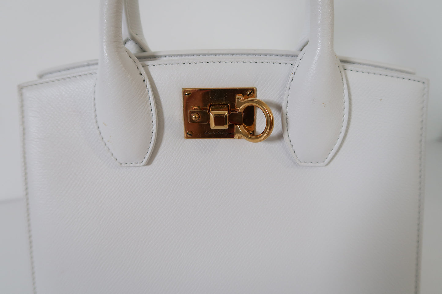 Ferragamo Studio Box White Mini Leather Top-Handle Bag - additional view 10