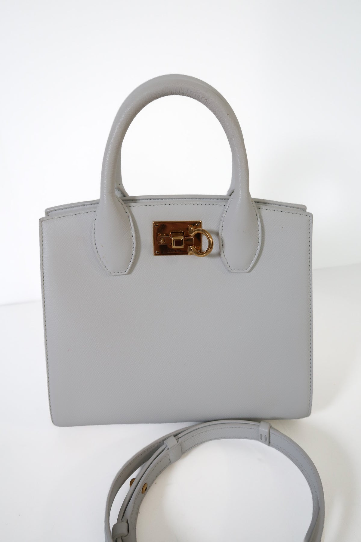 Ferragamo Studio Box White Mini Leather Top-Handle Bag - additional view 14