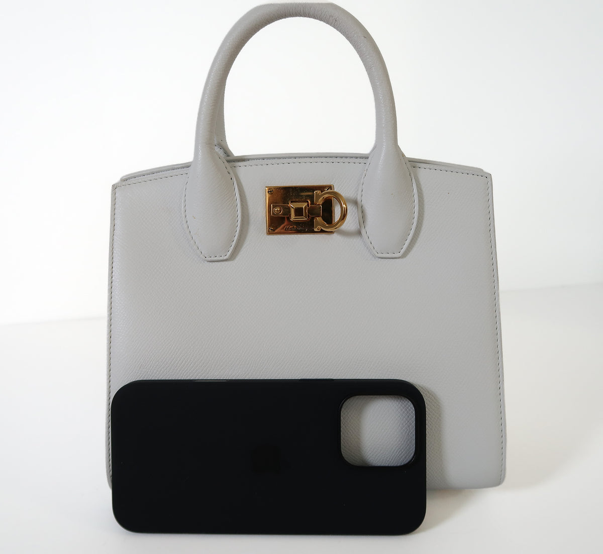 Ferragamo Studio Box White Mini Leather Top-Handle Bag - additional view 16