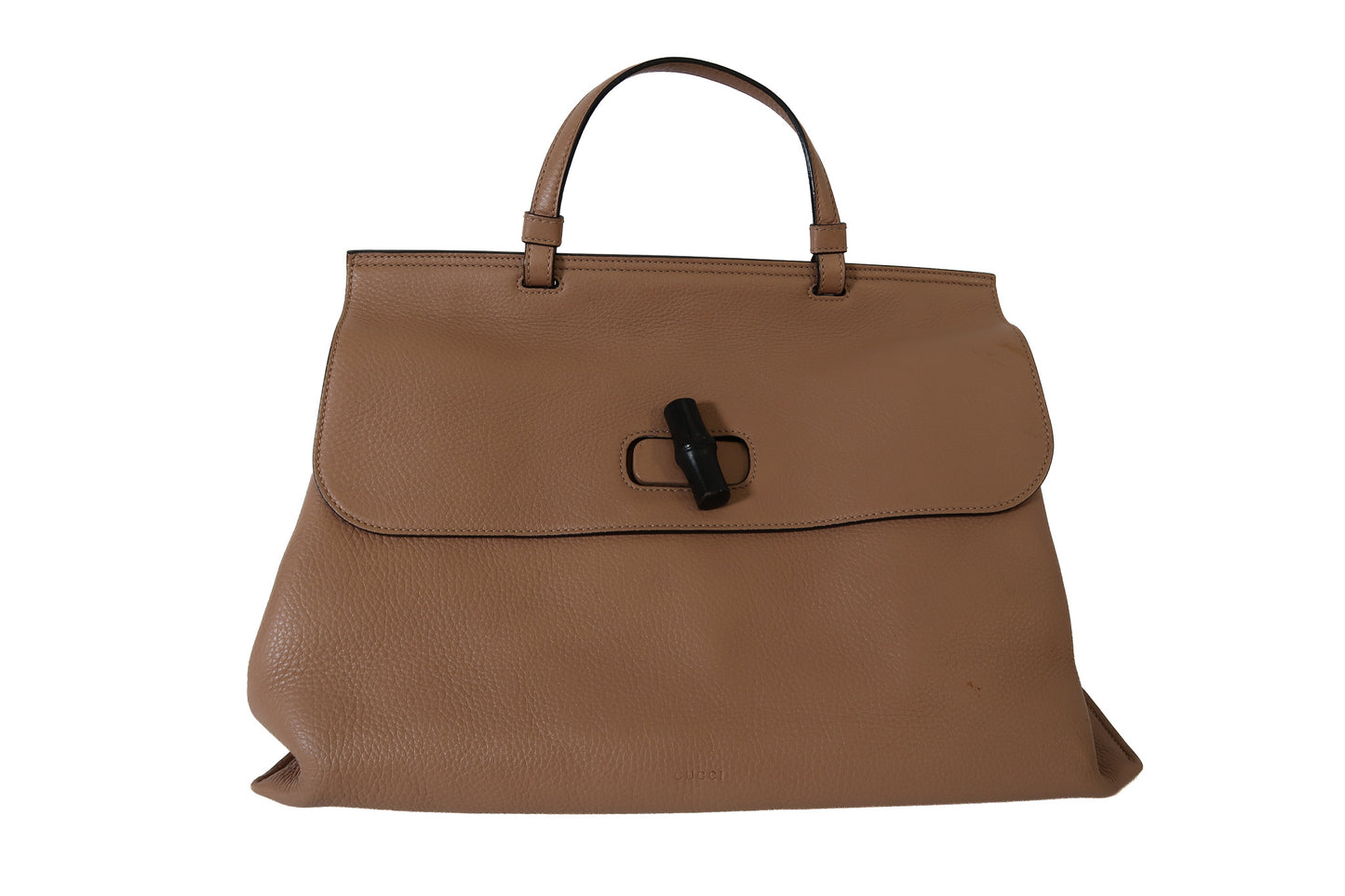 Gucci Large Beige Bamboo Top Handle Leather Bag