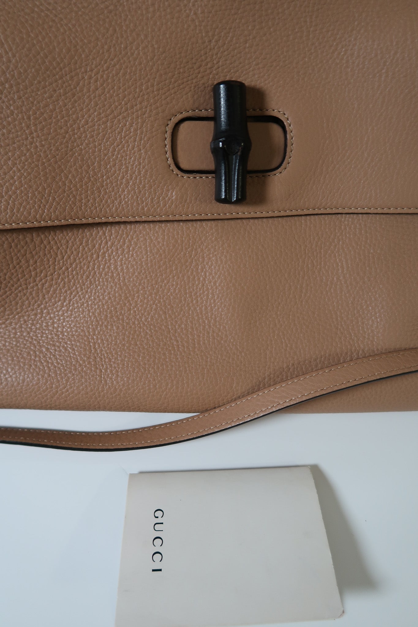 Gucci Large Beige Bamboo Top Handle Leather Bag