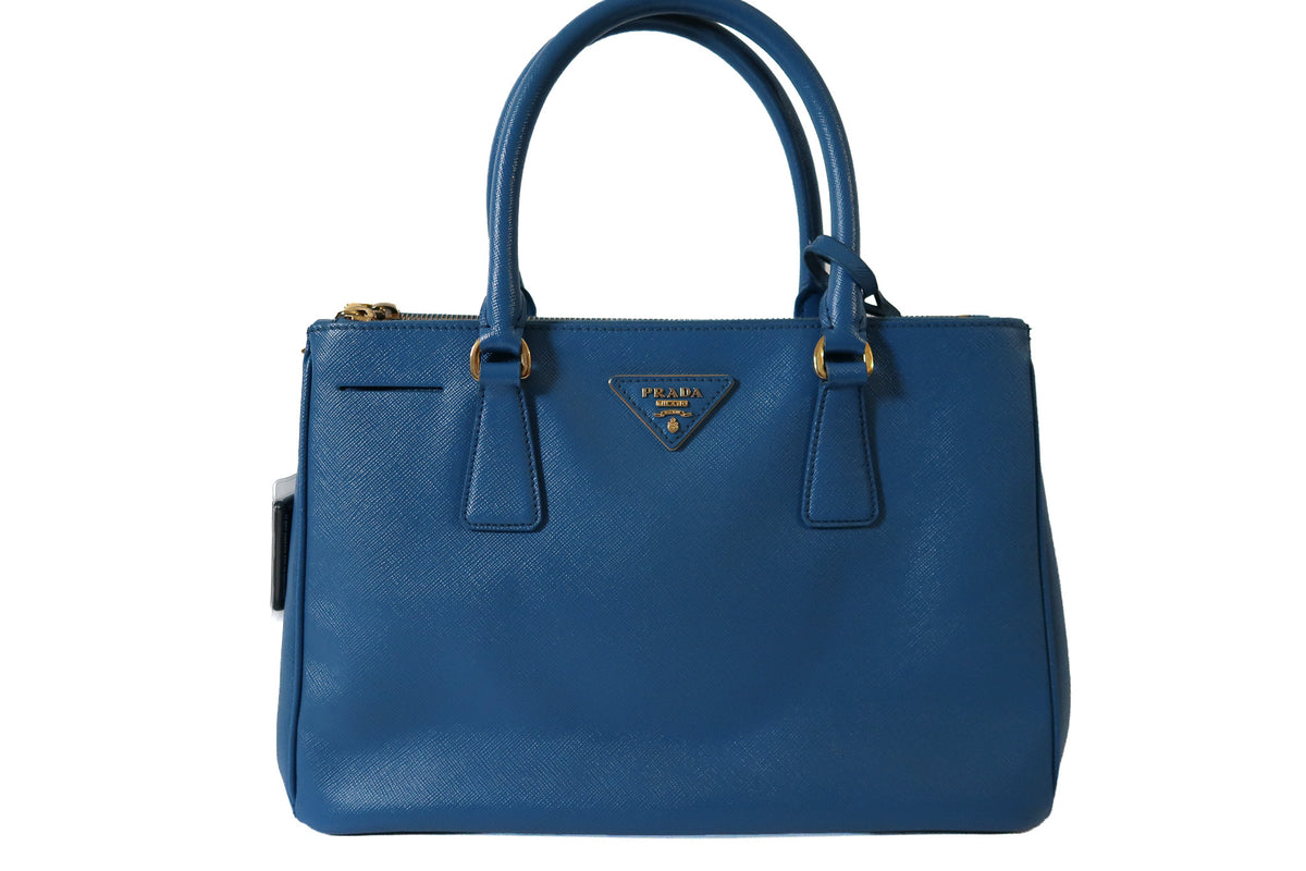Prada Galleria Blue Saffiano Leather Double Zip Tote Bag with Crossbody Strap - additional view 3