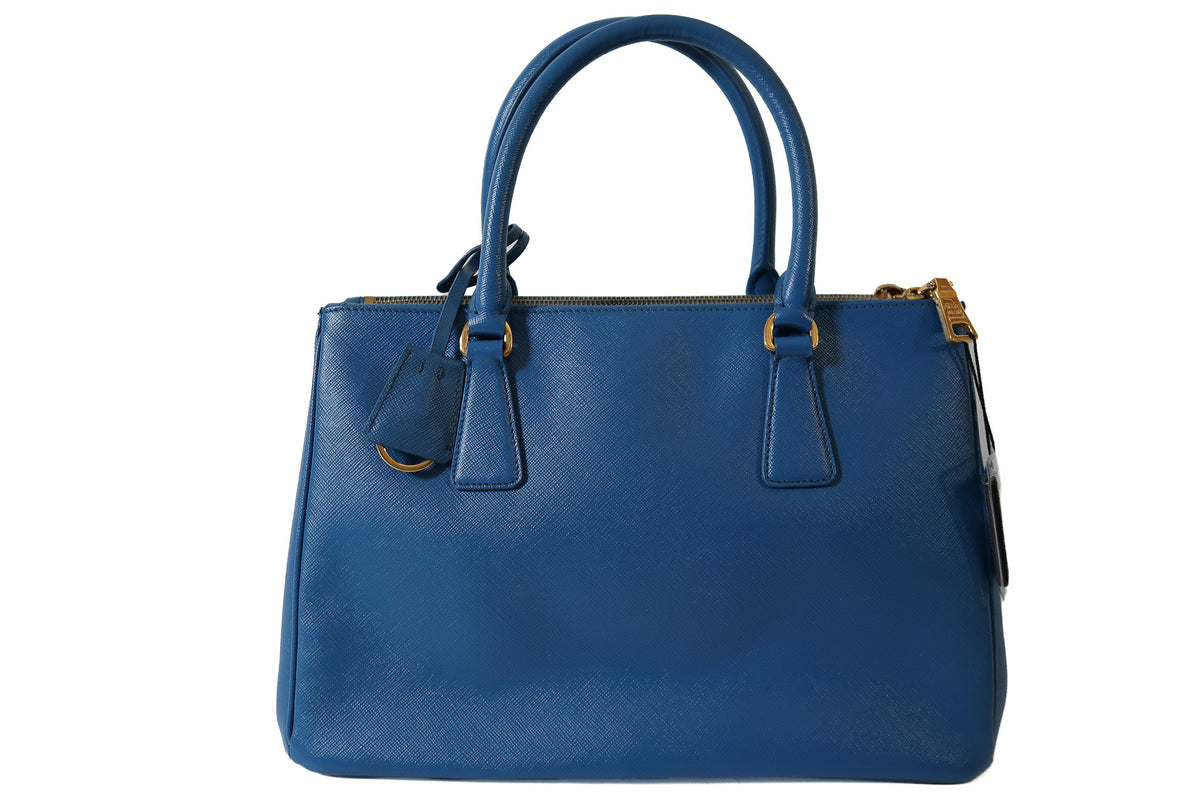 Prada Galleria Blue Saffiano Leather Double Zip Tote Bag with Crossbody Strap - additional view 2