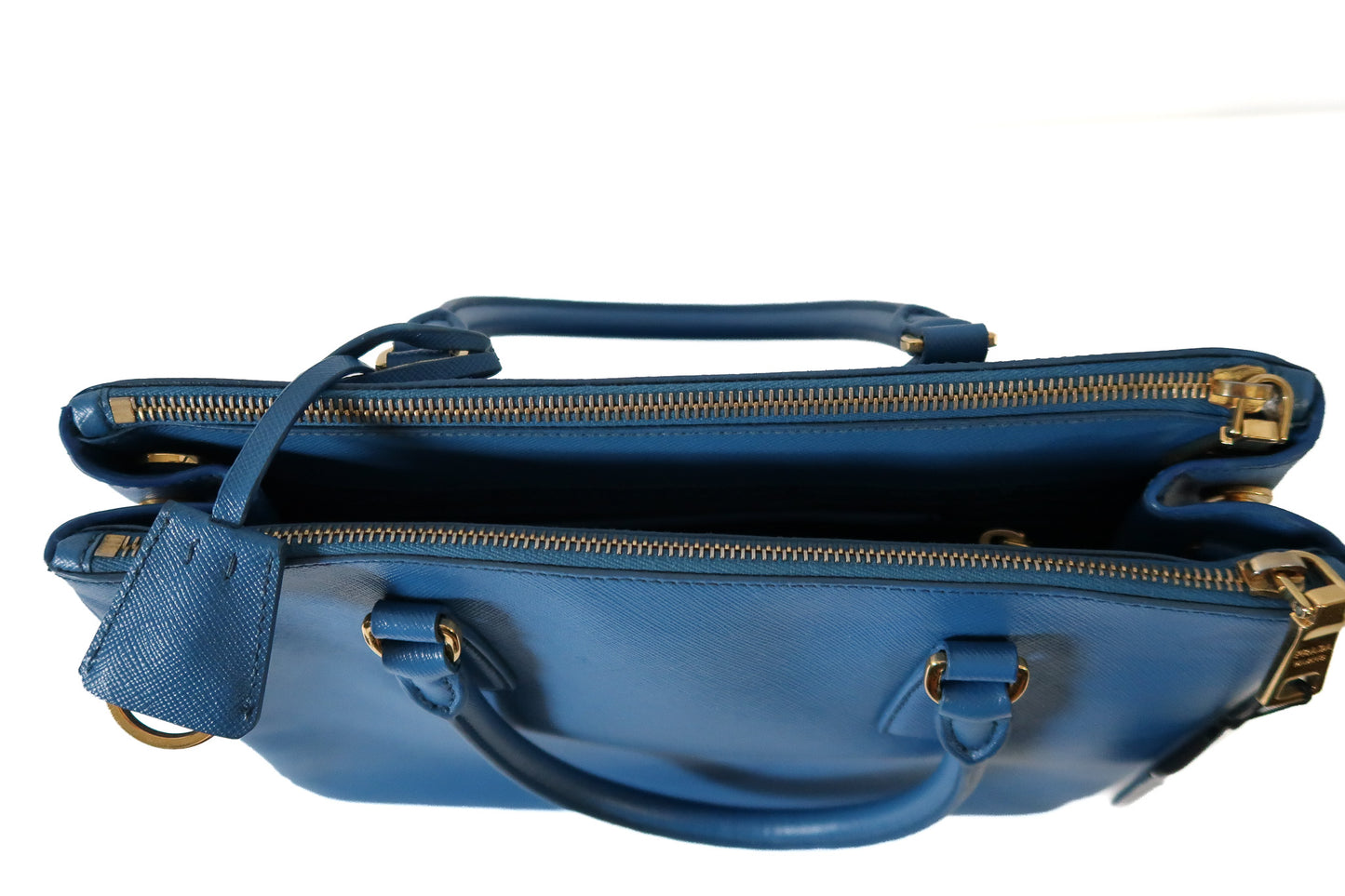 Prada Galleria Blue Saffiano Leather Double Zip Tote Bag with Crossbody Strap - additional view 6