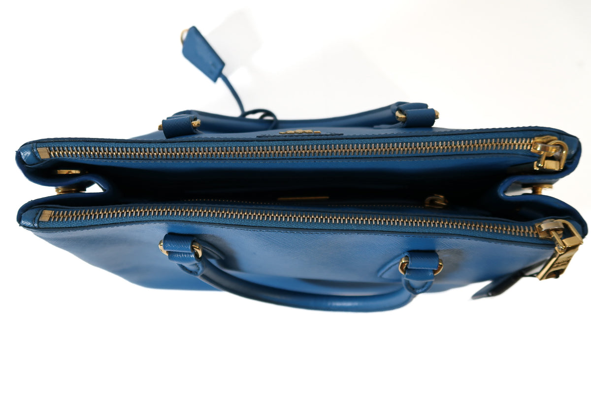 Prada Galleria Blue Saffiano Leather Double Zip Tote Bag with Crossbody Strap - additional view 9