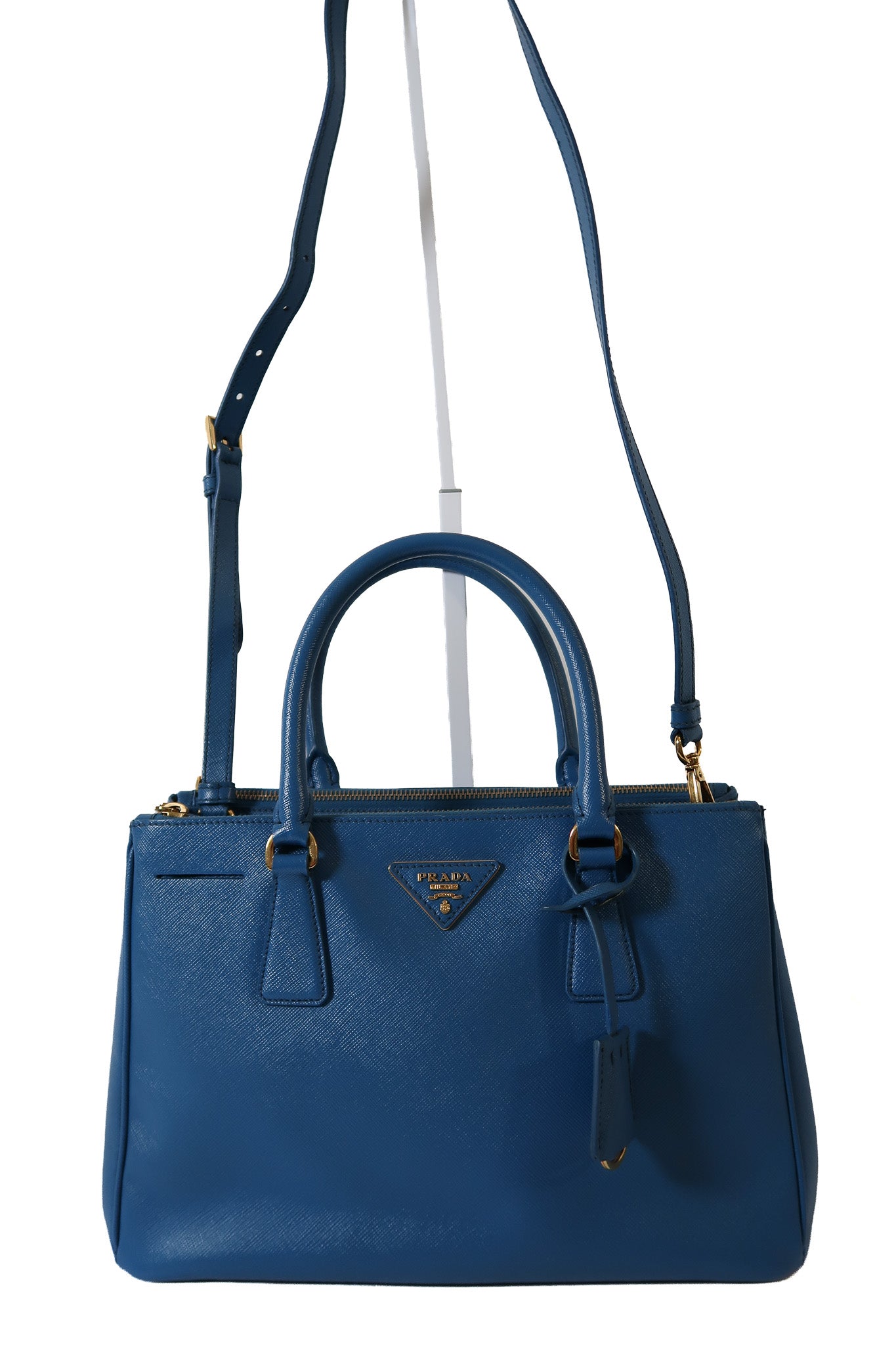 Prada Galleria Blue Saffiano Leather Double Zip Tote Bag with Crossbody Strap - additional view 15