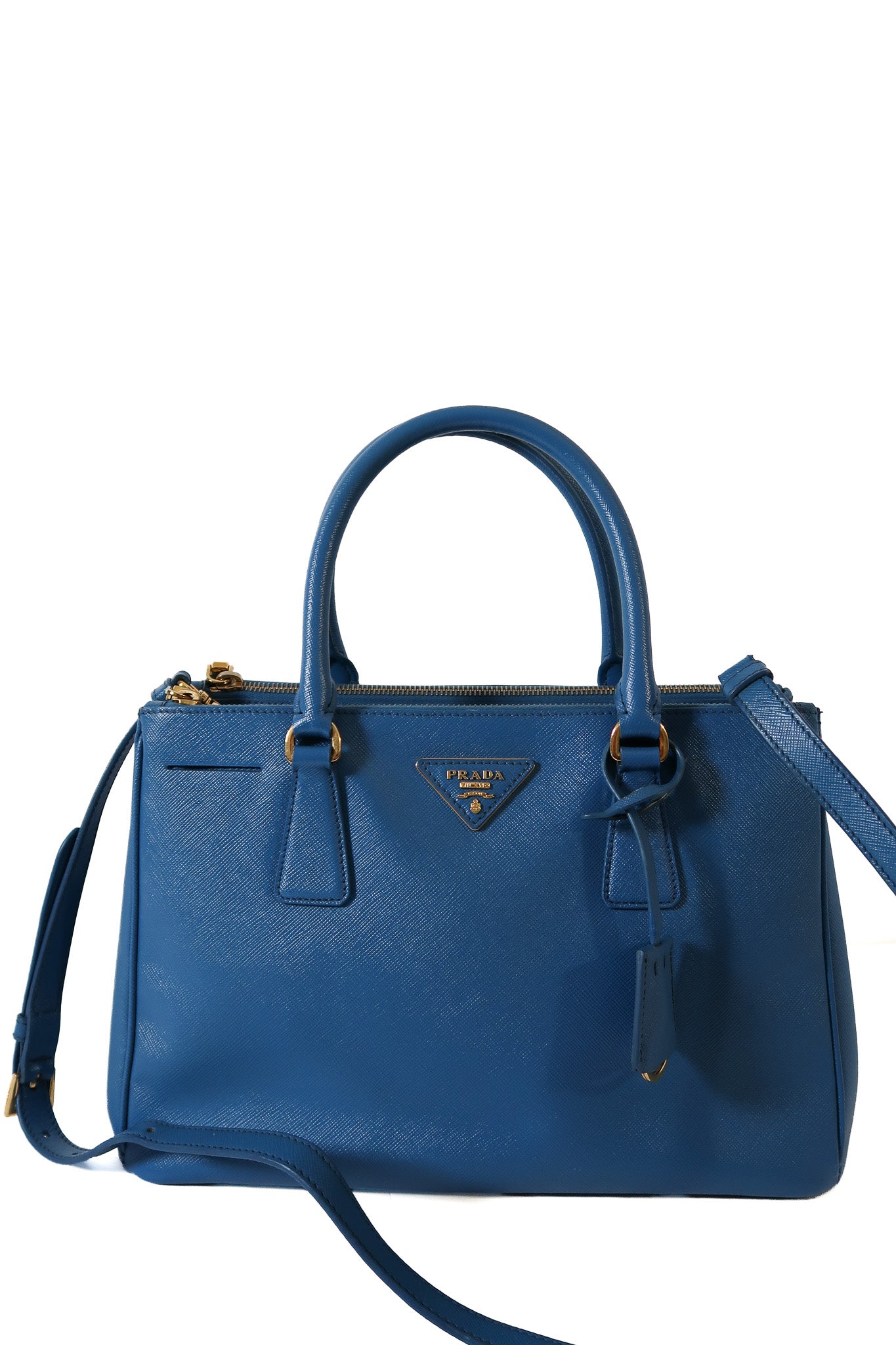 Prada Galleria Blue Saffiano Leather Double Zip Tote Bag with Crossbody Strap - additional view 16