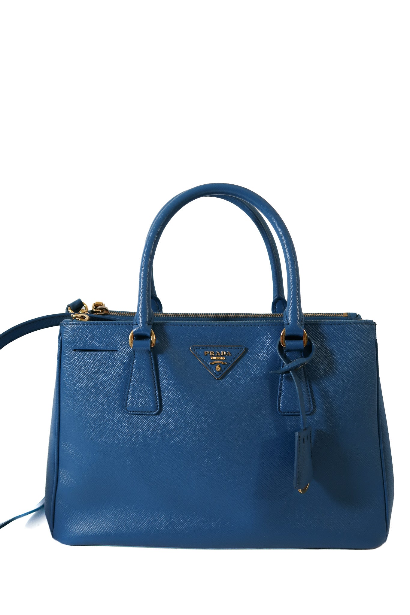 Prada Galleria Blue Saffiano Leather Double Zip Tote Bag with Crossbody Strap - additional view 22