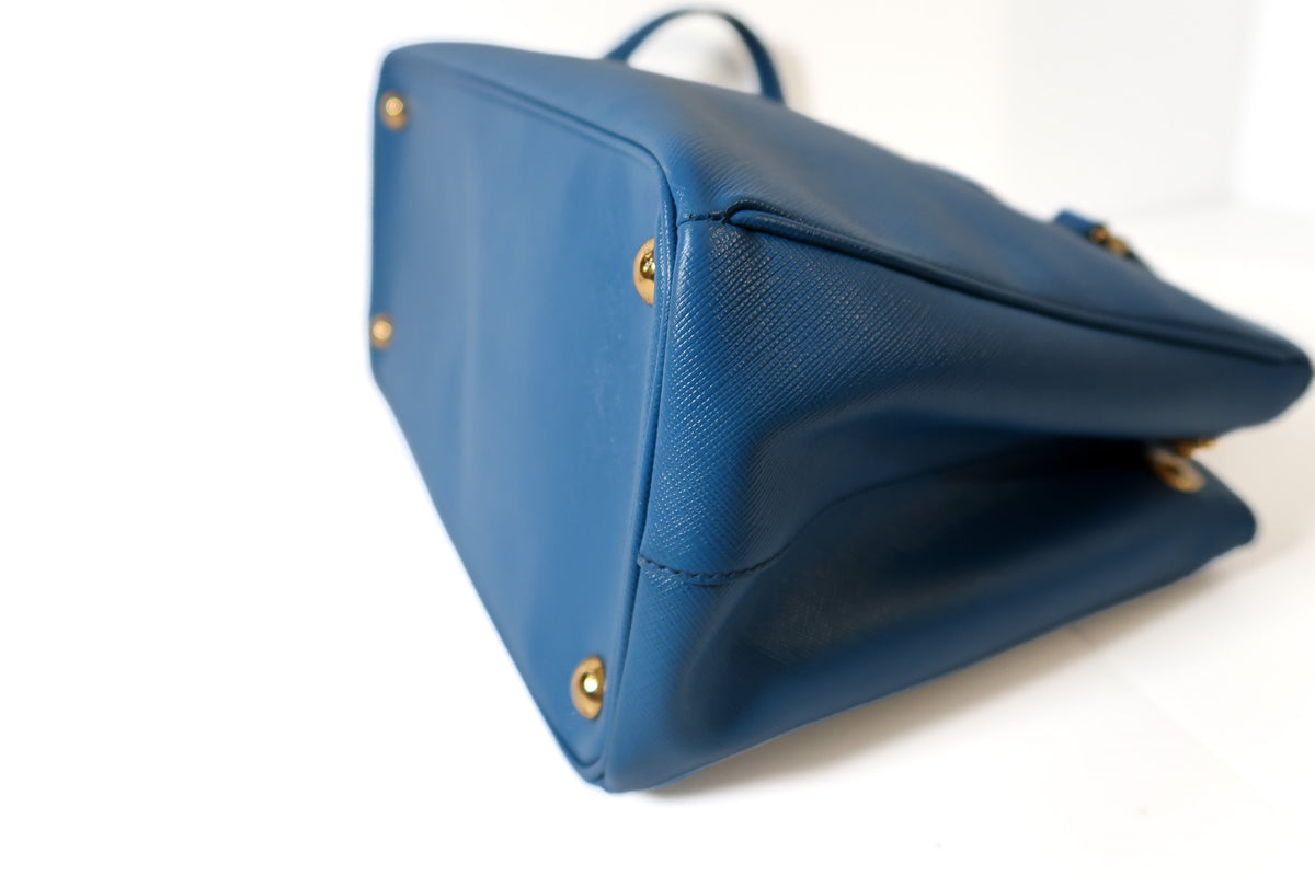 Prada Galleria Blue Saffiano Leather Double Zip Tote Bag with Crossbody Strap - additional view 12