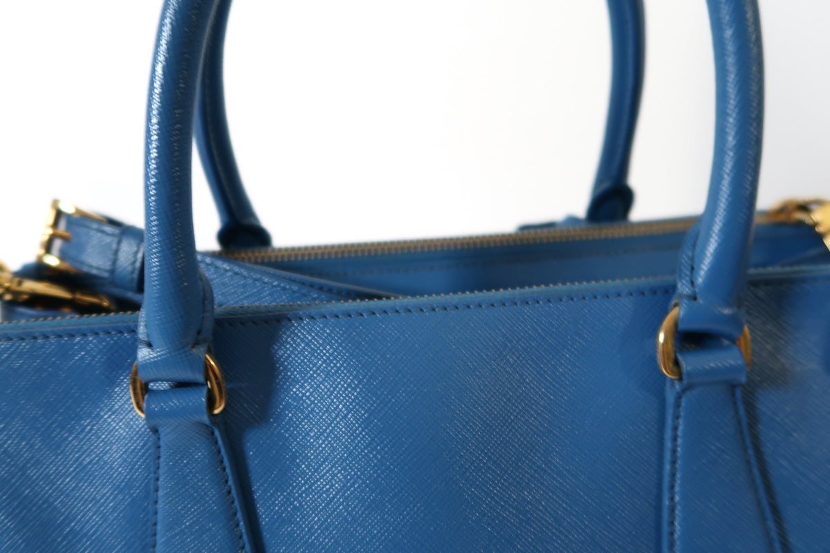 Prada Galleria Blue Saffiano Leather Double Zip Tote Bag with Crossbody Strap - additional view 17