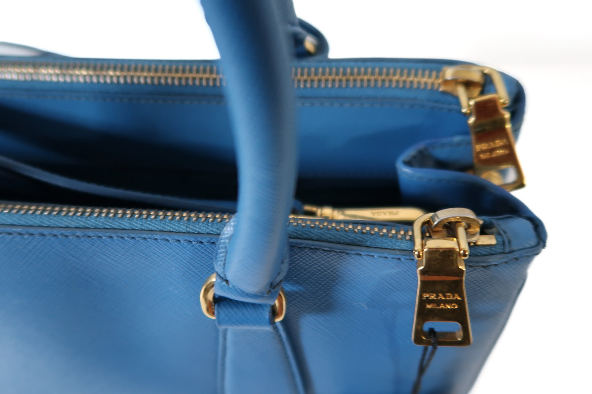 Prada Galleria Blue Saffiano Leather Double Zip Tote Bag with Crossbody Strap - additional view 18