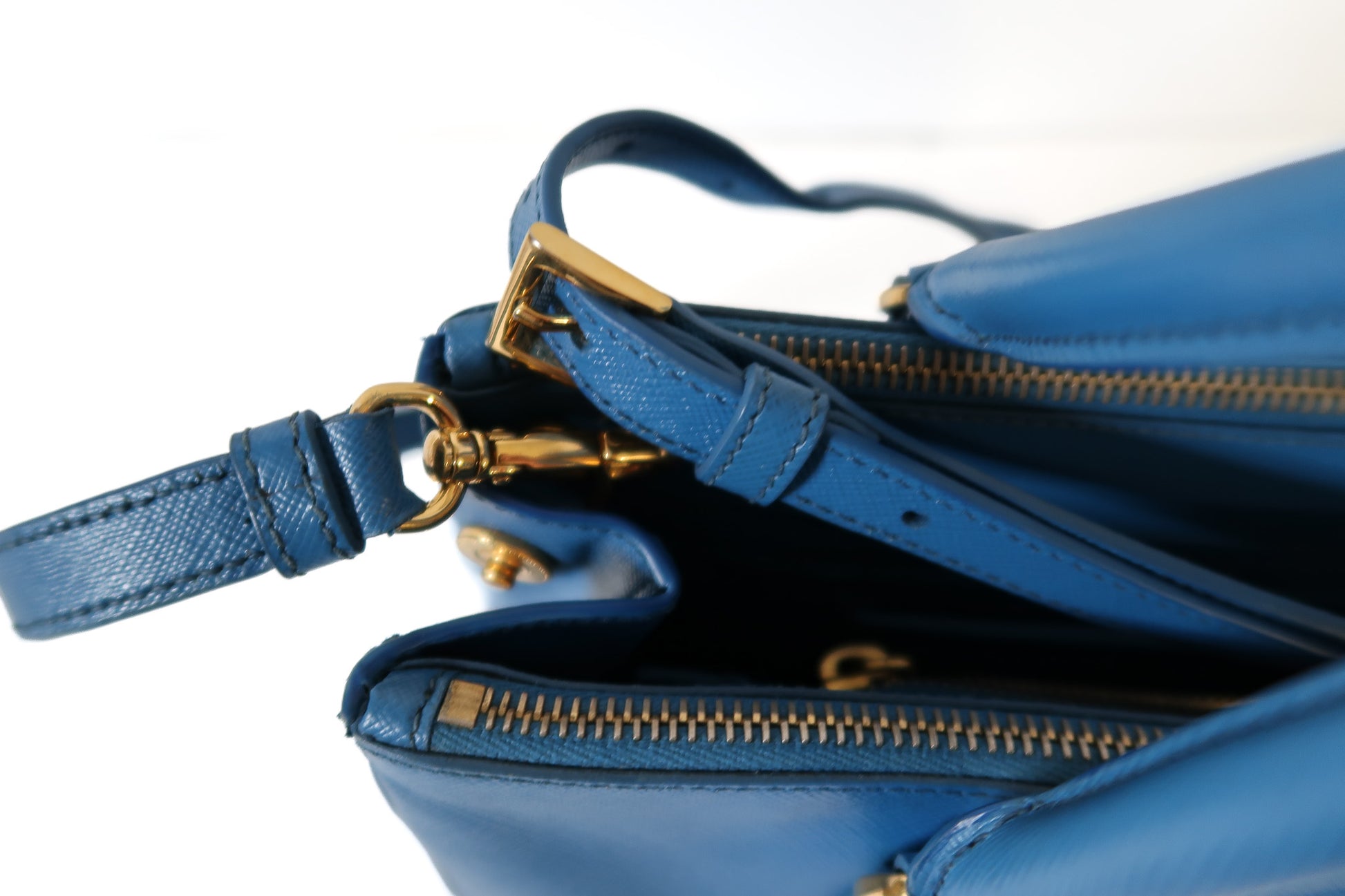 Prada Galleria Blue Saffiano Leather Double Zip Tote Bag with Crossbody Strap - additional view 19