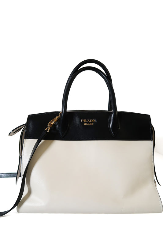 Prada Bicolor Saffiano and City Calf Esplanade Satchel with Crossbody Strap