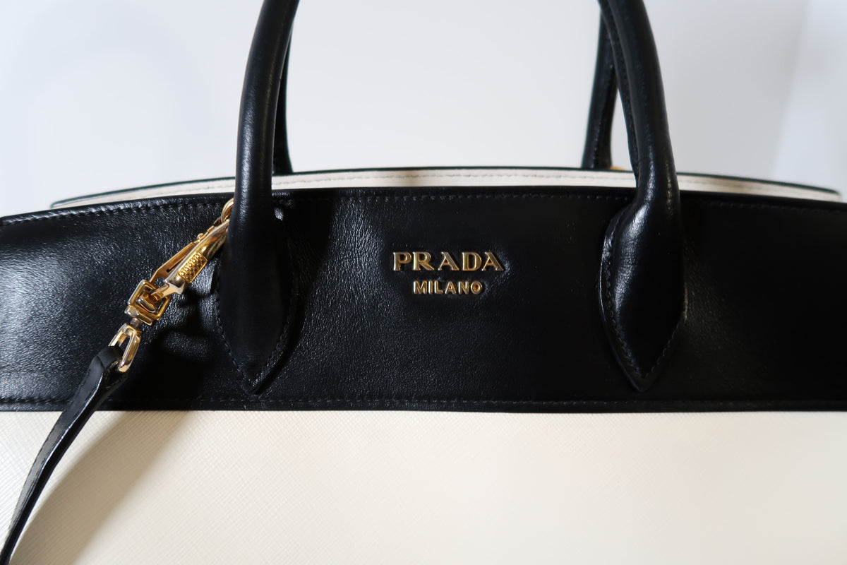 Prada Bicolor Saffiano and City Calf Esplanade Satchel with Crossbody Strap - additional view 4