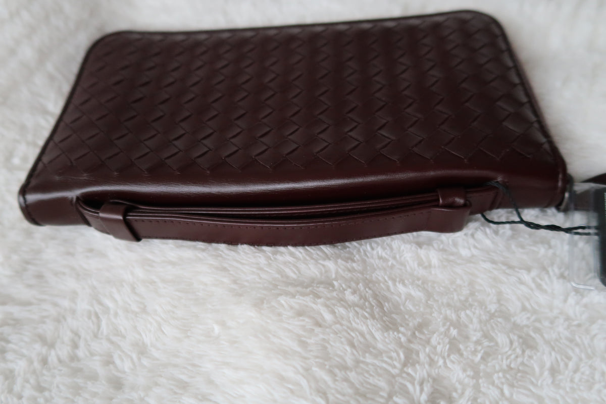 *New Pics* Bottega Veneta Nappa Intrecciato Convertible 2-Way Top Handle Shoulder Bag Clutch – Burgundy