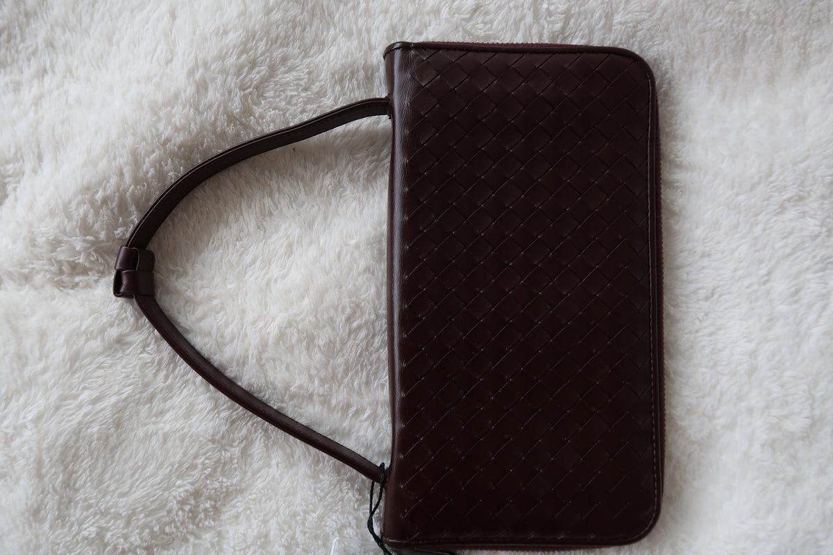 *New Pics* Bottega Veneta Nappa Intrecciato Convertible 2-Way Top Handle Shoulder Bag Clutch – Burgundy