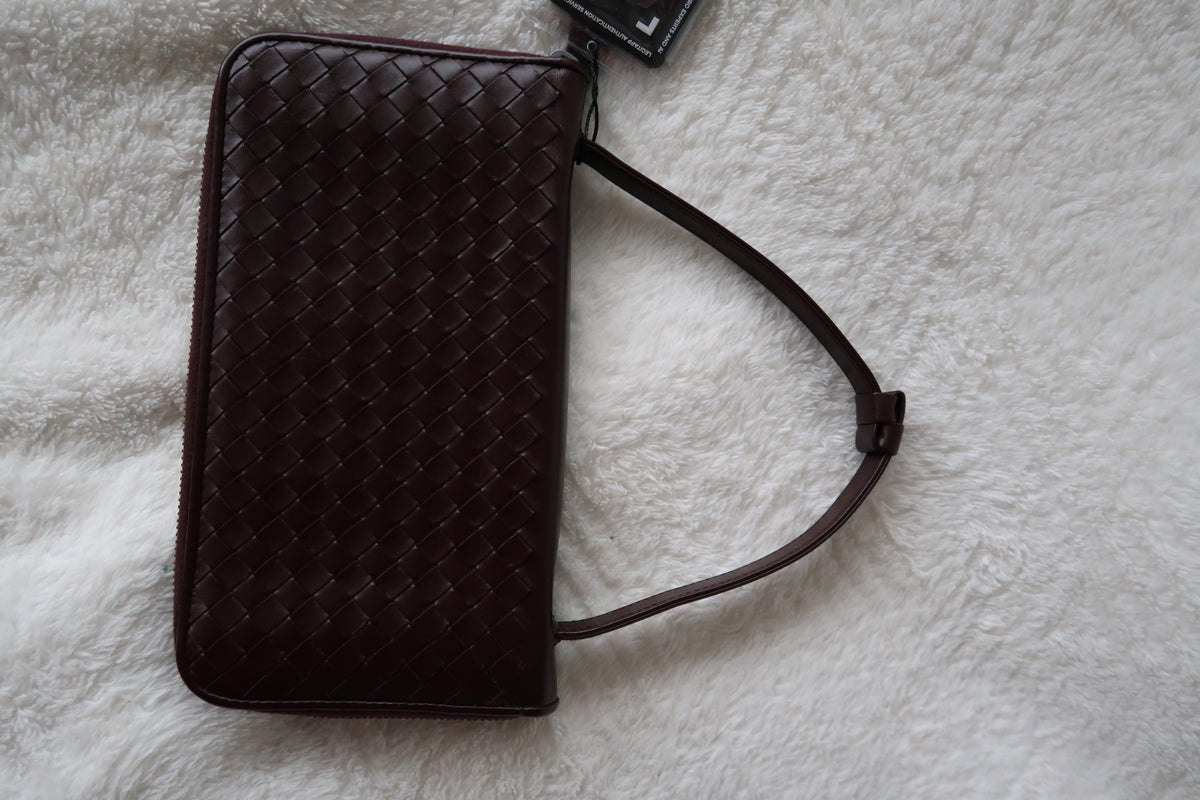 *New Pics* Bottega Veneta Nappa Intrecciato Convertible 2-Way Top Handle Shoulder Bag Clutch – Burgundy