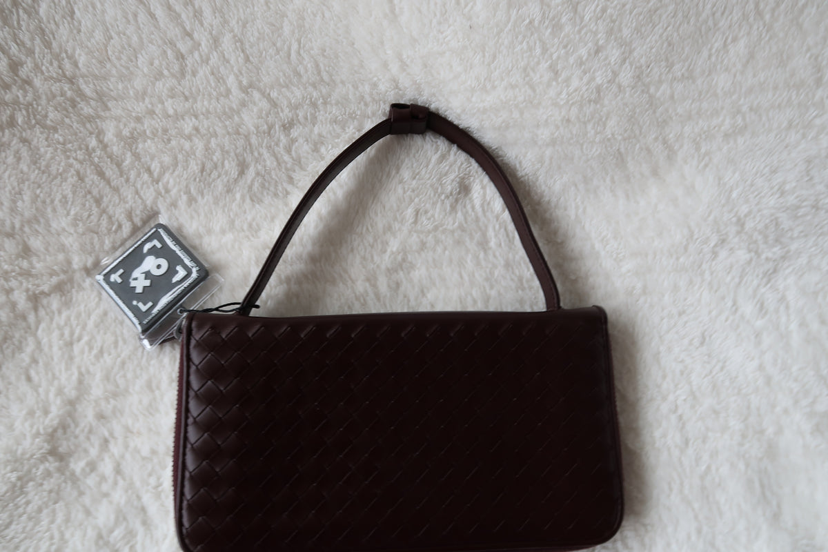 *New Pics* Bottega Veneta Nappa Intrecciato Convertible 2-Way Top Handle Shoulder Bag Clutch – Burgundy