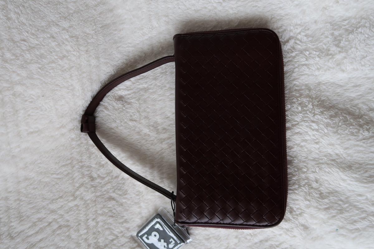 *New Pics* Bottega Veneta Nappa Intrecciato Convertible 2-Way Top Handle Shoulder Bag Clutch – Burgundy
