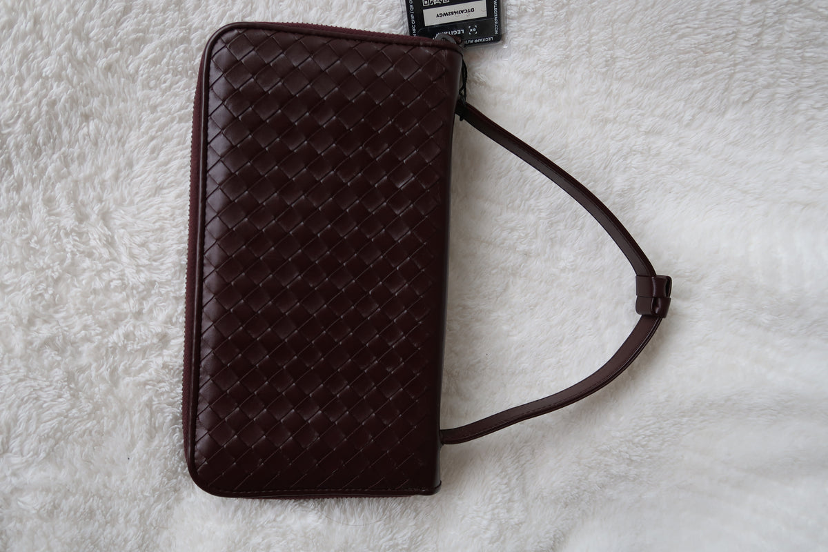 *New Pics* Bottega Veneta Nappa Intrecciato Convertible 2-Way Top Handle Shoulder Bag Clutch – Burgundy