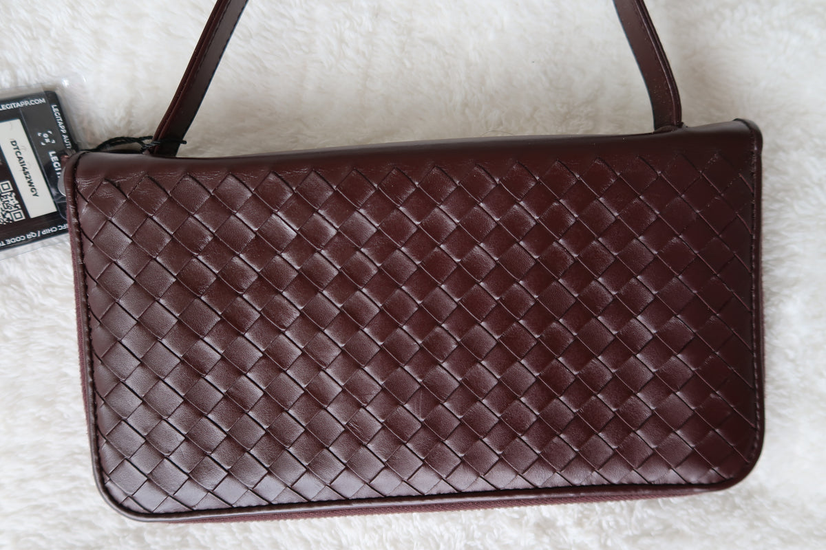 *New Pics* Bottega Veneta Nappa Intrecciato Convertible 2-Way Top Handle Shoulder Bag Clutch – Burgundy