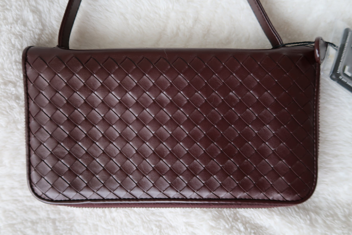 *New Pics* Bottega Veneta Nappa Intrecciato Convertible 2-Way Top Handle Shoulder Bag Clutch – Burgundy