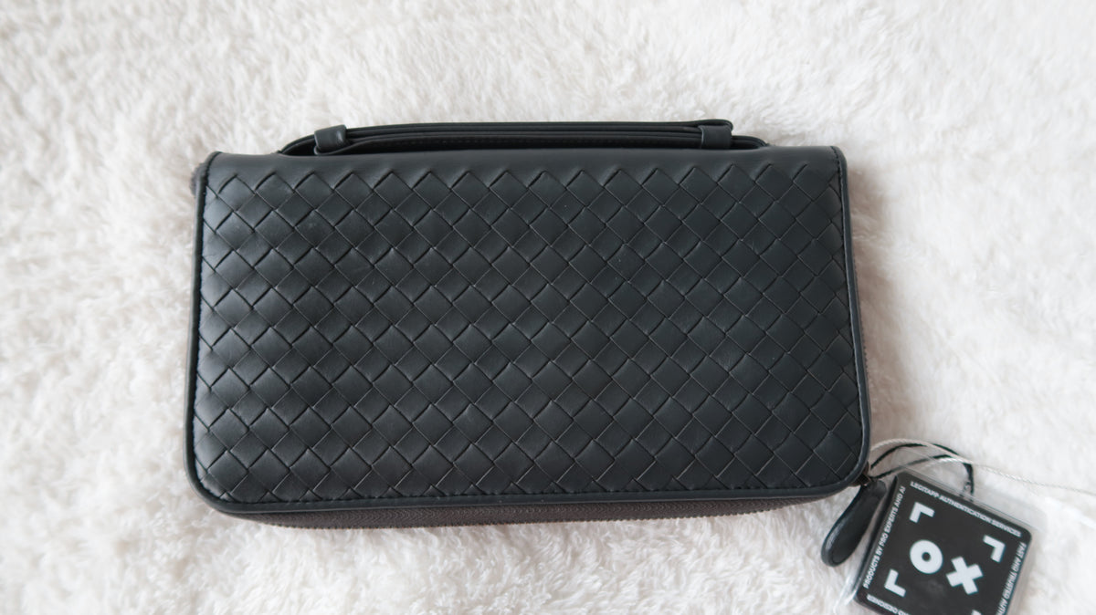 *New Pics* Bottega Veneta Intrecciato Convertible 2-Way Shoulder Bag / Clutch – Charcoal Dark Gray