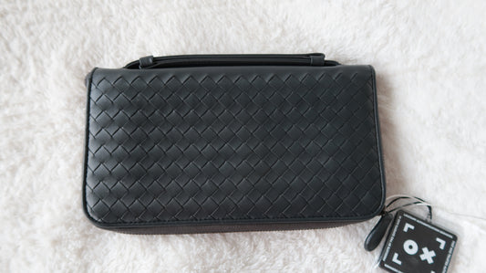 *New Pics* Bottega Veneta Intrecciato Convertible 2-Way Shoulder Bag / Clutch – Charcoal Dark Gray