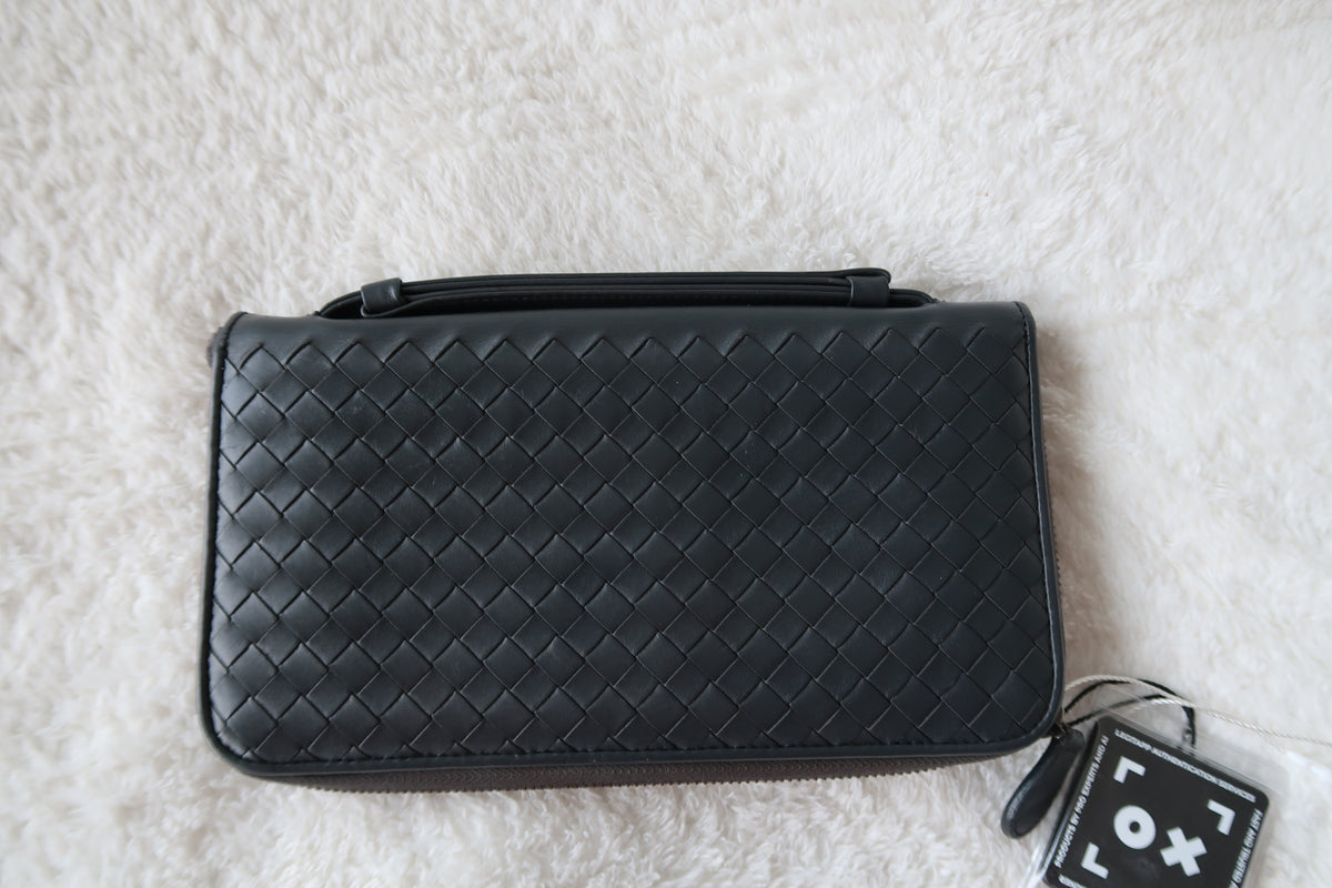 *New Pics* Bottega Veneta Intrecciato Convertible 2-Way Shoulder Bag / Clutch – Charcoal Dark Gray