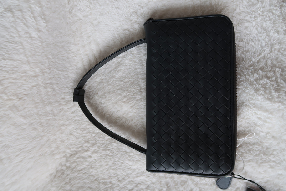 *New Pics* Bottega Veneta Intrecciato Convertible 2-Way Shoulder Bag / Clutch – Charcoal Dark Gray