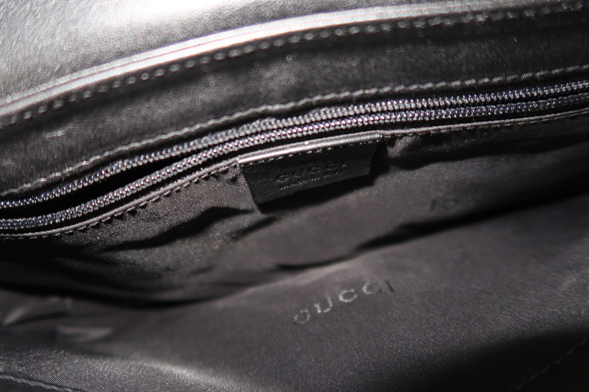 *New Pics* Gucci Black Leather Chain-Link Shoulder Bag - Silver Hardware