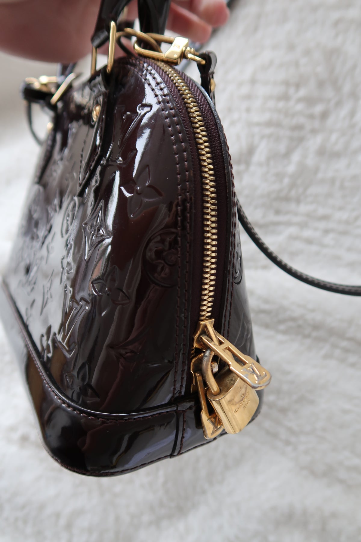 Louis Vuitton Alma BB Monogram Vernis Amarante Patent Leather Crossbody Bag