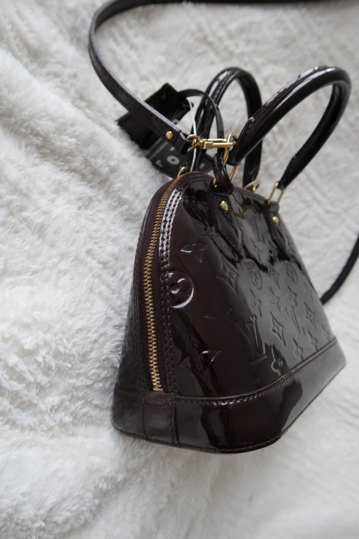 Louis Vuitton Alma BB Monogram Vernis Amarante Patent Leather Crossbody Bag