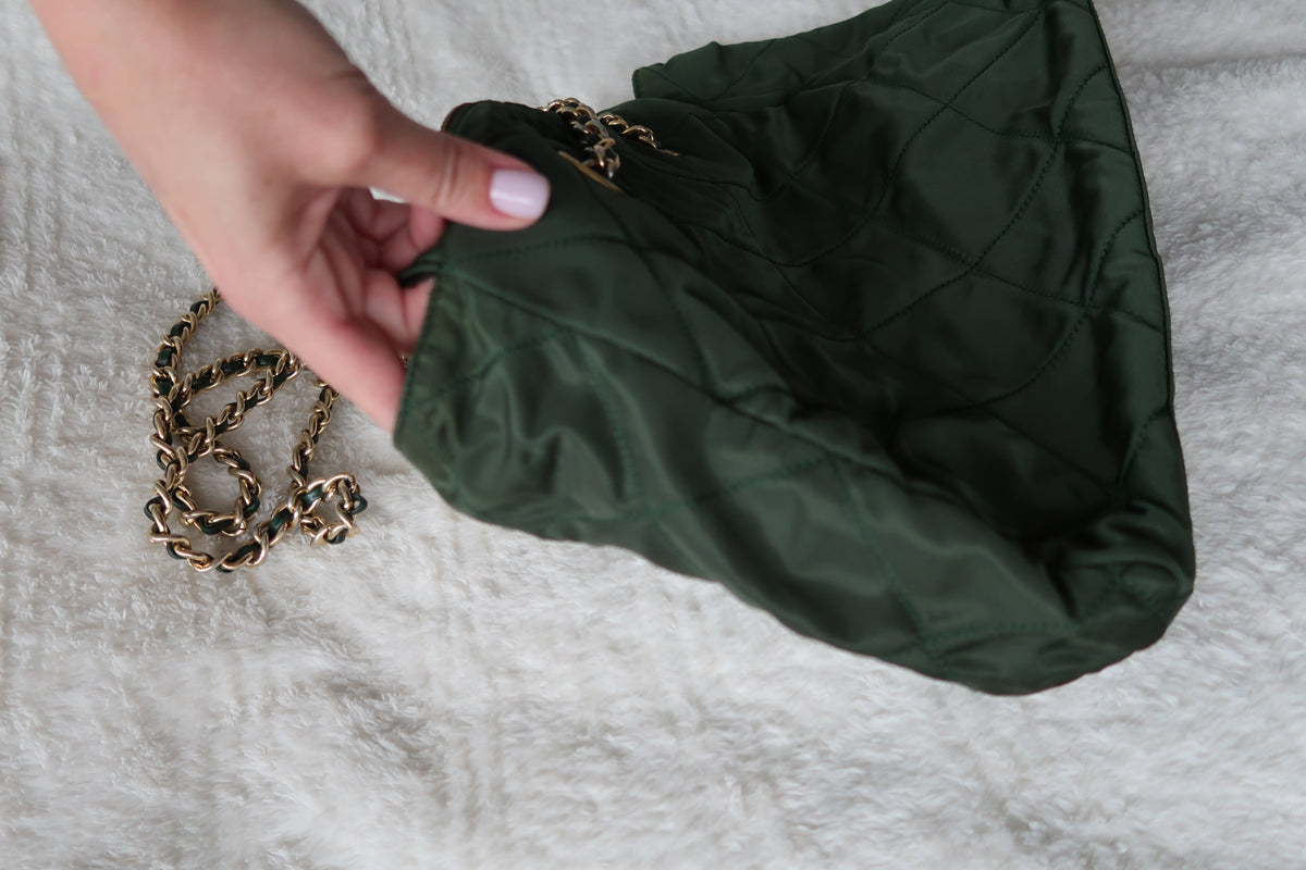 *New Pics* Vintage Prada Quilted Nylon Chain Shoulder Bag – Forest Green