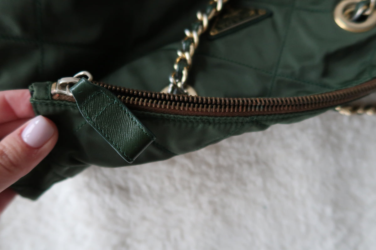 *New Pics* Vintage Prada Quilted Nylon Chain Shoulder Bag – Forest Green