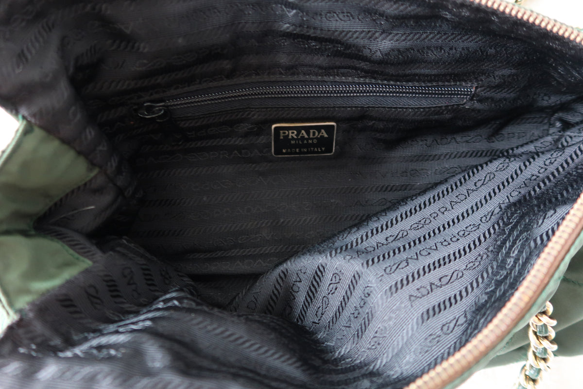 *New Pics* Vintage Prada Quilted Nylon Chain Shoulder Bag – Forest Green