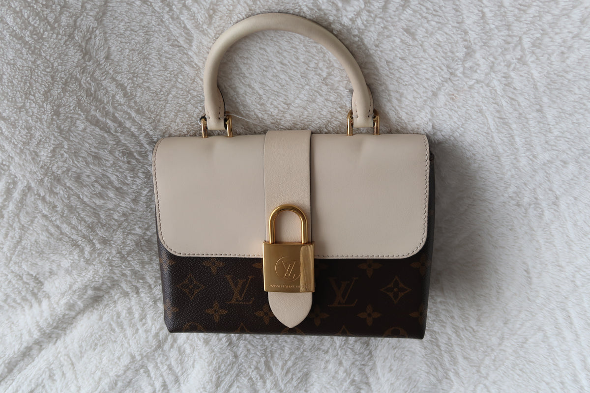 New Pics Louis Vuitton Locky BB Monogram Canvas & Crème Leather Top Handle Crossbody Bag