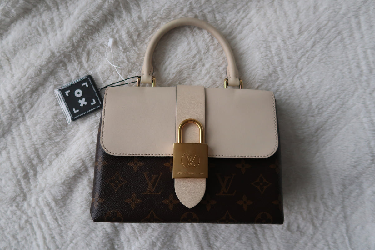 New Pics Louis Vuitton Locky BB Monogram Canvas & Crème Leather Top Handle Crossbody Bag