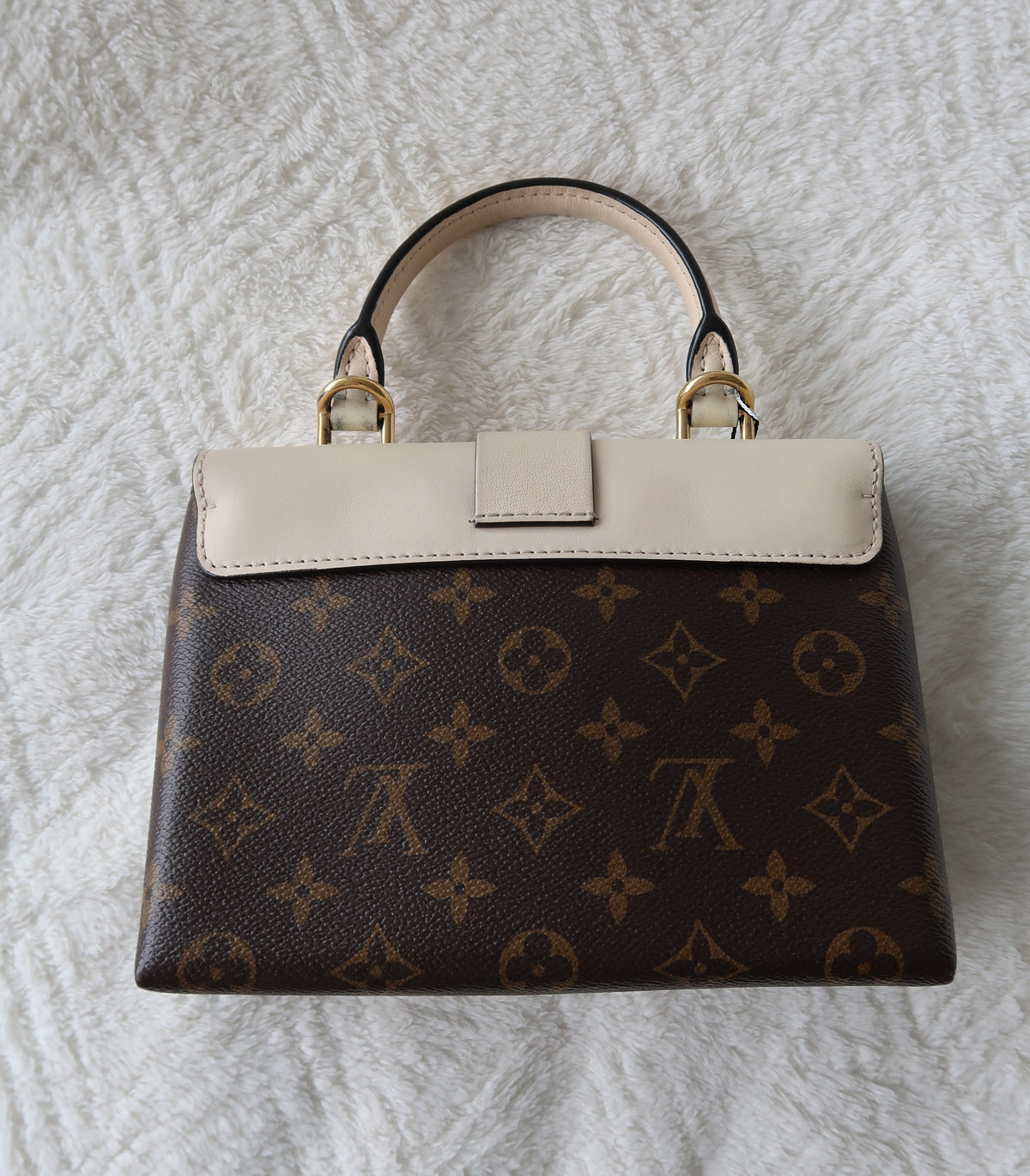 New Pics Louis Vuitton Locky BB Monogram Canvas & Crème Leather Top Handle Crossbody Bag