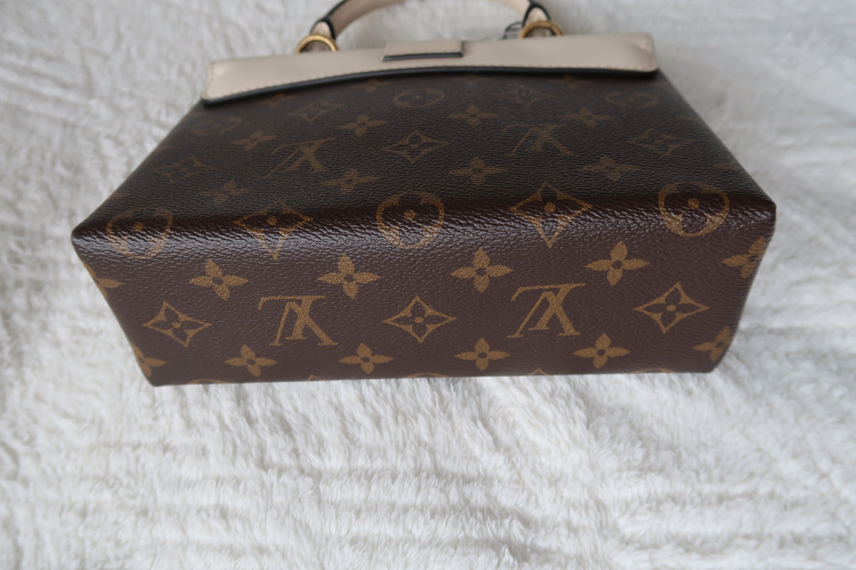New Pics Louis Vuitton Locky BB Monogram Canvas & Crème Leather Top Handle Crossbody Bag