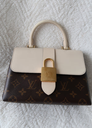 New Pics Louis Vuitton Locky BB Monogram Canvas & Crème Leather Top Handle Crossbody Bag