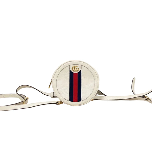 Gucci Ophidia Mini Round Crossbody Bag in White Leather