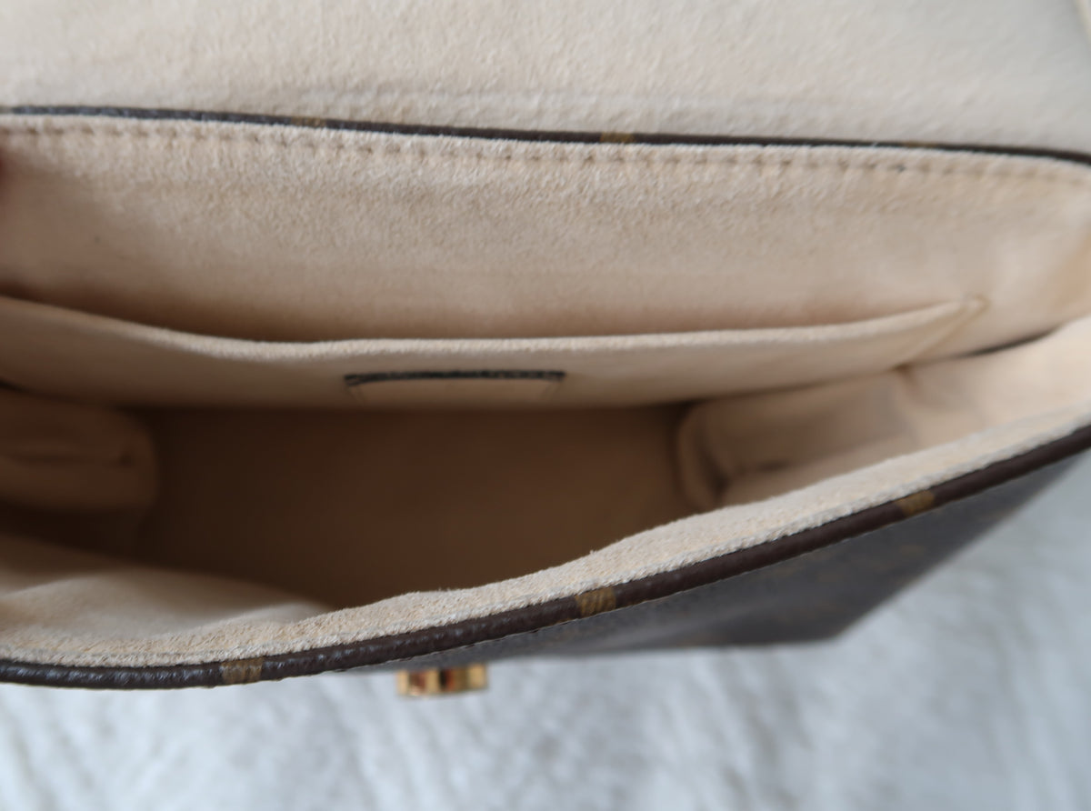 New Pics Louis Vuitton Locky BB Monogram Canvas & Crème Leather Top Handle Crossbody Bag