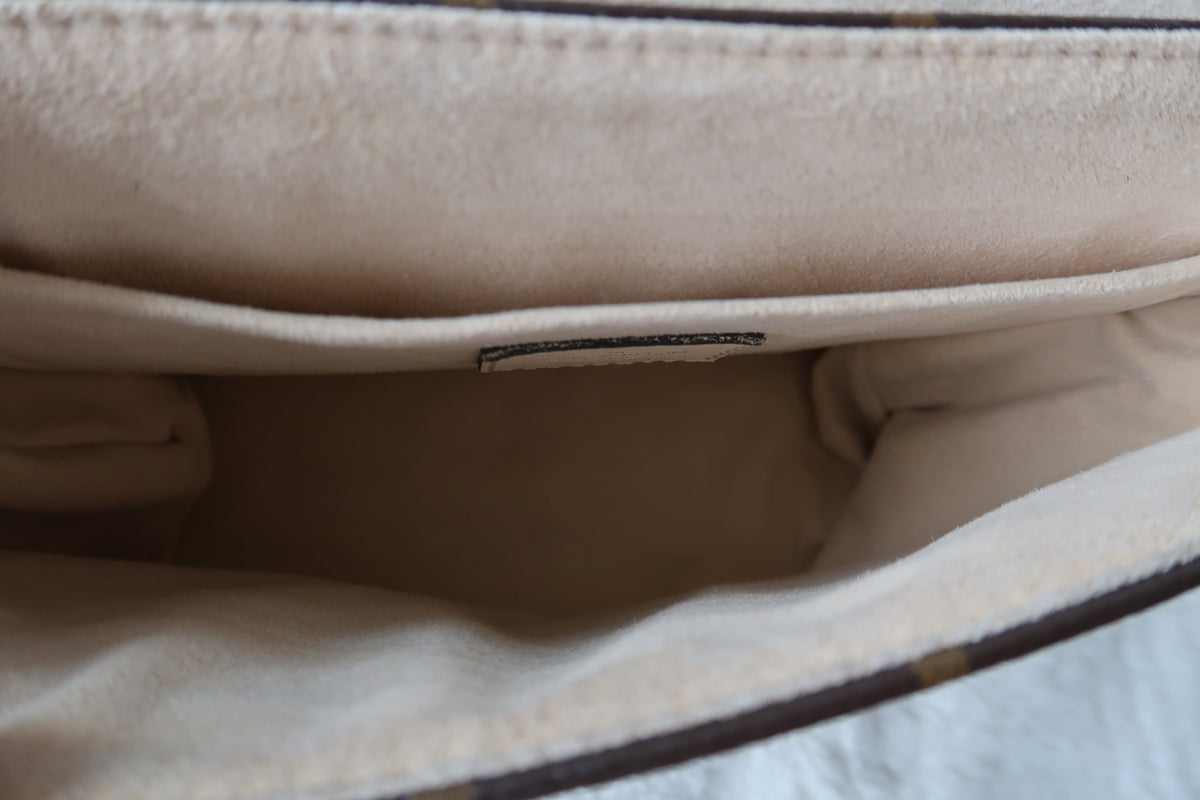 New Pics Louis Vuitton Locky BB Monogram Canvas & Crème Leather Top Handle Crossbody Bag
