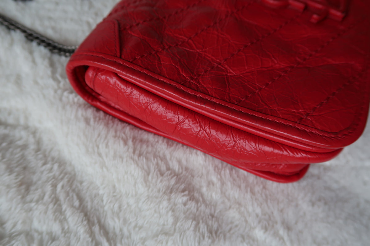 New Pics Saint Laurent Niki Bag Red Crinkled Leather Chain Bag YSL - Baby Small